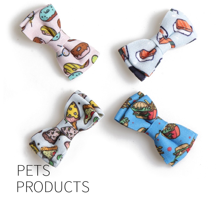 Delicious Food Printing Cat Collars with Bow Tie, Adjustable Cat Tie with Bells Safety Buckle Cute Pet Food Series Collars for Small Dogs and Cats Boy