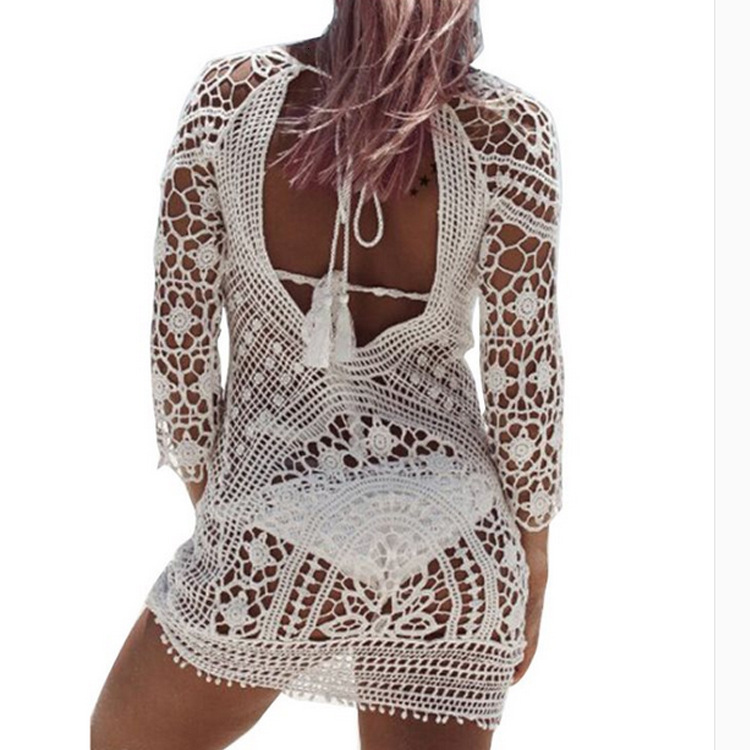 Sexy Hollowed Out Backless Lace Crochet Bikini, Sun Protection Suit, Swimsuit Cover, Beachwear For Women