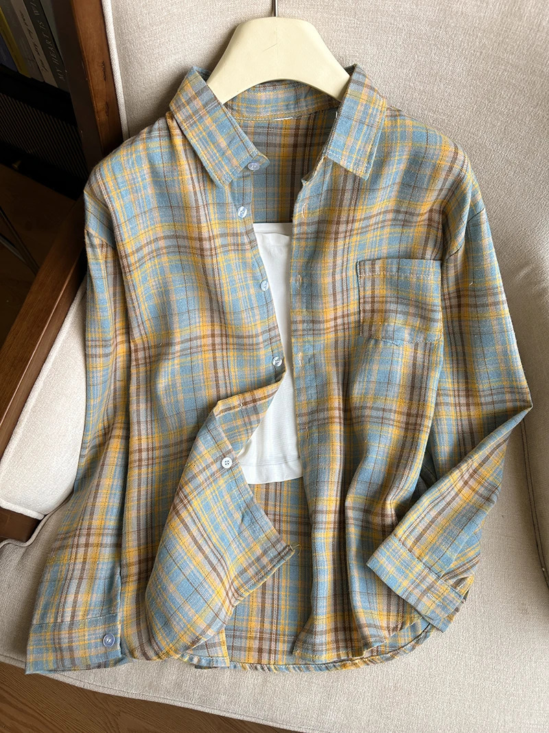 Red Plaid Shirt for Women Teengirl Button Down Long Sleeve Collared Check Jacket Casual Fall Winter Christmas Outfit 250310