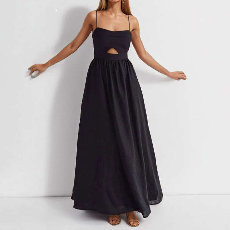 Women's 5 New Temperament Sexy French Style Dress With Hollowed Out Slit And Long Suspender Straps KLMY