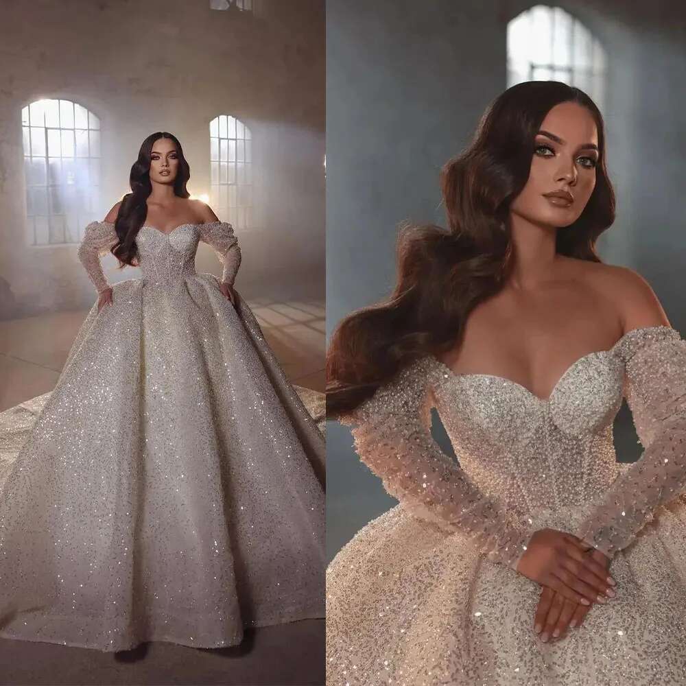 Shine Ball Wedding Dresses Outside Shoulder Bridal Dress