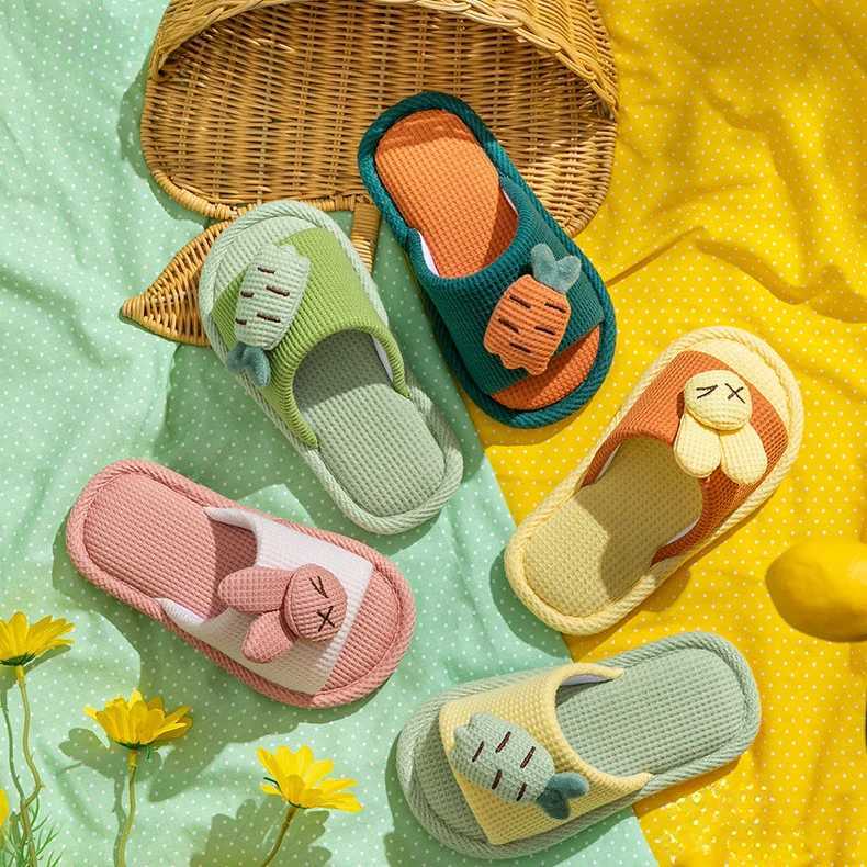 2-12Years Kids Slippers Rabbit Cotton Four Seasons Parenting Boys Girls Cartoon Summer Indoor Childrens Fish Mouth SlippersT250311