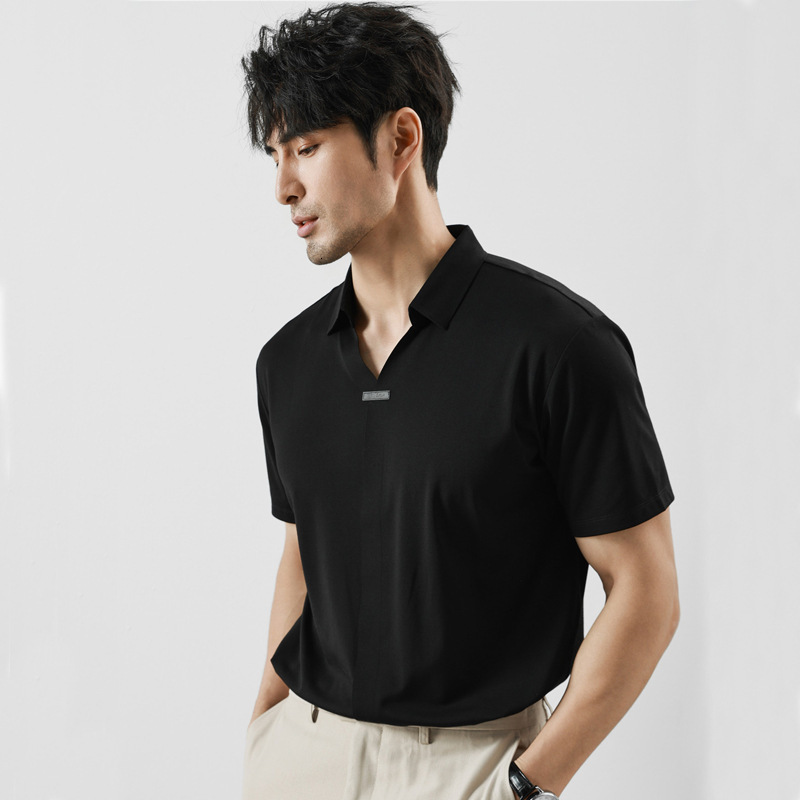 Traceless pressure glue short sleeved POLO shirt for summer new T-shirt Korean version high-end ice silk drape high elastic men's clothing tracks