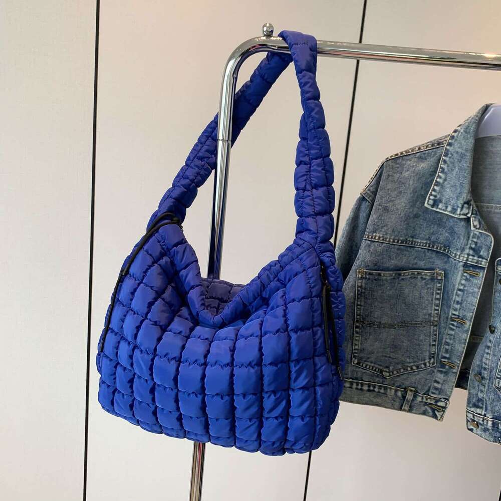 Folded Cloud Women's Fashionable One Shoulder Crossbody Double Side Pull Capacity Down Cotton Coat Tote Bag B2