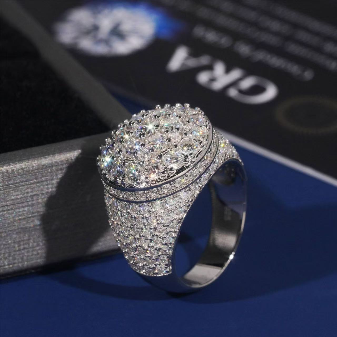 Custom Diamond Ring Man Round Hip Hop VVS Moissanite Iced Out Ring Silver Diamond Ring