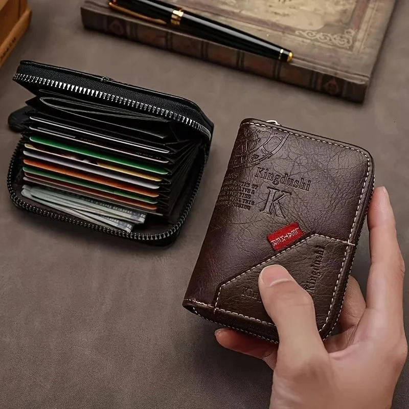 Vintage Style Compact PU Leather Wallet Multiple Card Slots Portable Credit Holder 250311