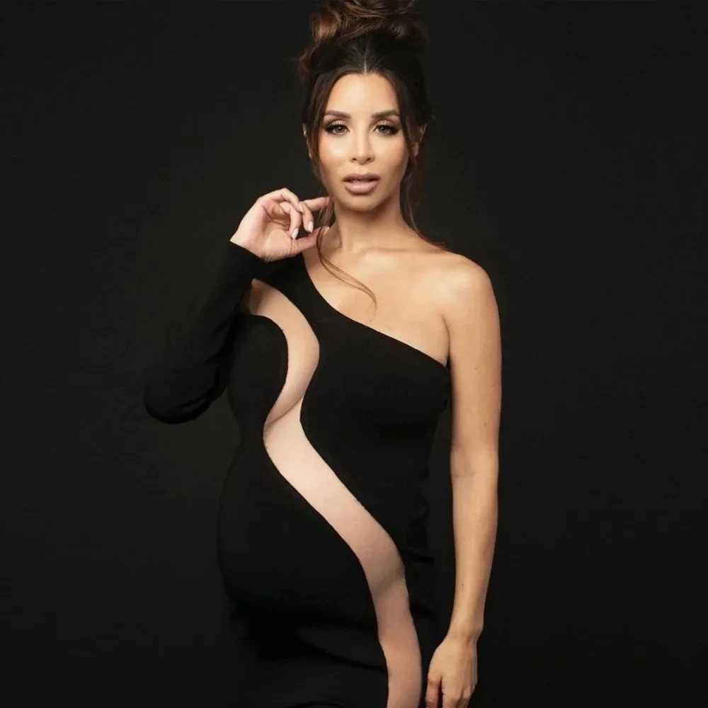 Stretch Maternity Photoshoot Dress Sexy Black One Shoulder Evening Gowns Elegant Long Sleeve Pregnant Women Photography Outfit X250224