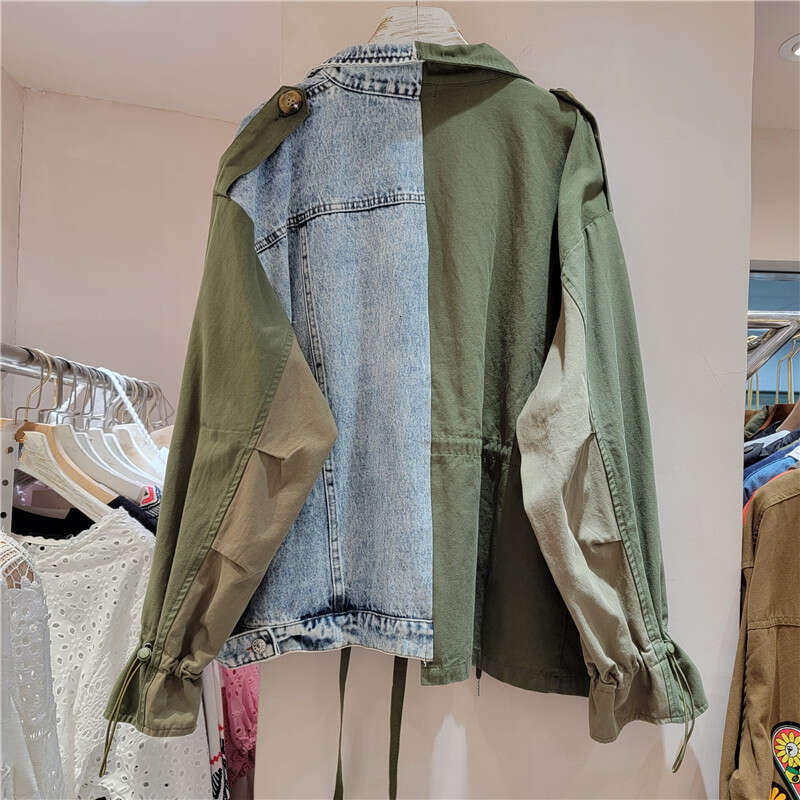 2023 Spring Autumn New Top Fashionable And Versatile Loose Splicing Color Contrasting Denim Coat For Women's Trendy School Season