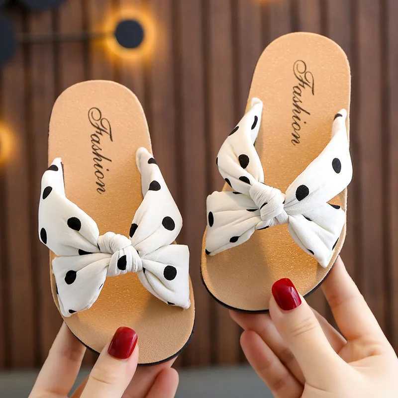 Child Slippers Summer Girl Shoes Printed Wave Point Dot Bow Sandals Lndoor Exposed toe Soft Bottom Casual Slippers Kid SandalsT250311