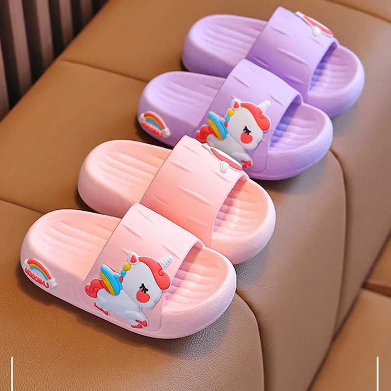 Childrens Slippers Summer Girls Indoor Home Soft Bottom Cartoon Cute Unicorn Baby Little Girl Stepping Shit Feeling SlippersT250311