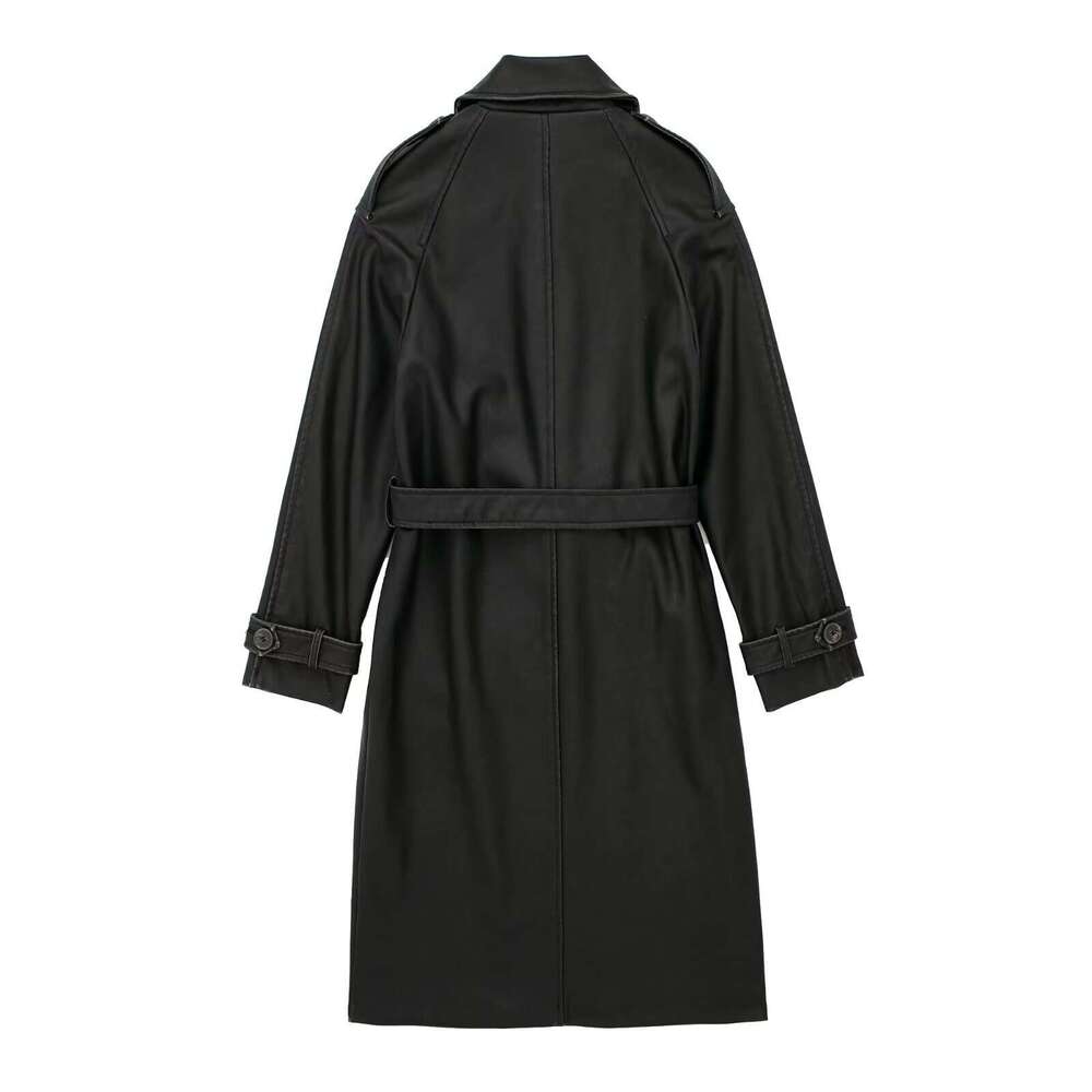 2024 Autumn New American Trendy Fashion Accessories With Waist Collection And Double Row Buckle Leather Windbreaker For Women