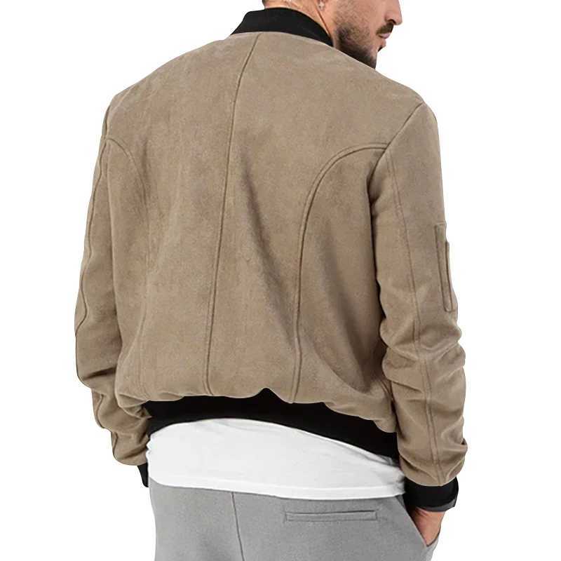 25 Mens Solid Suede Stand-Up Jacket Mens Button Cardigan Jacket Cross-Border Casual Vintage American Jacket MensT250311
