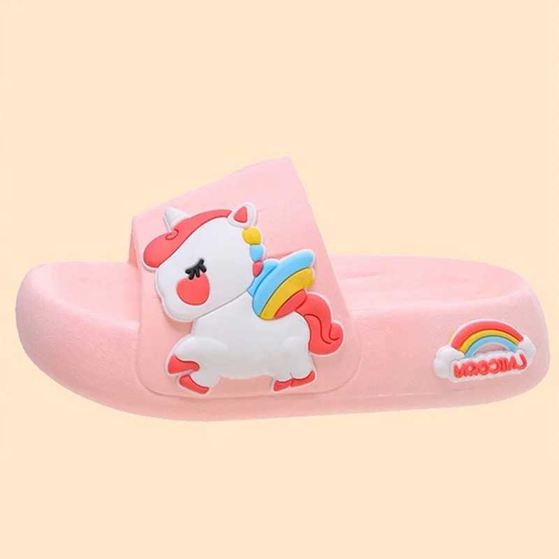 Childrens Slippers Summer Girls Indoor Home Soft Bottom Cartoon Cute Unicorn Baby Little Girl Stepping Shit Feeling SlippersT250311