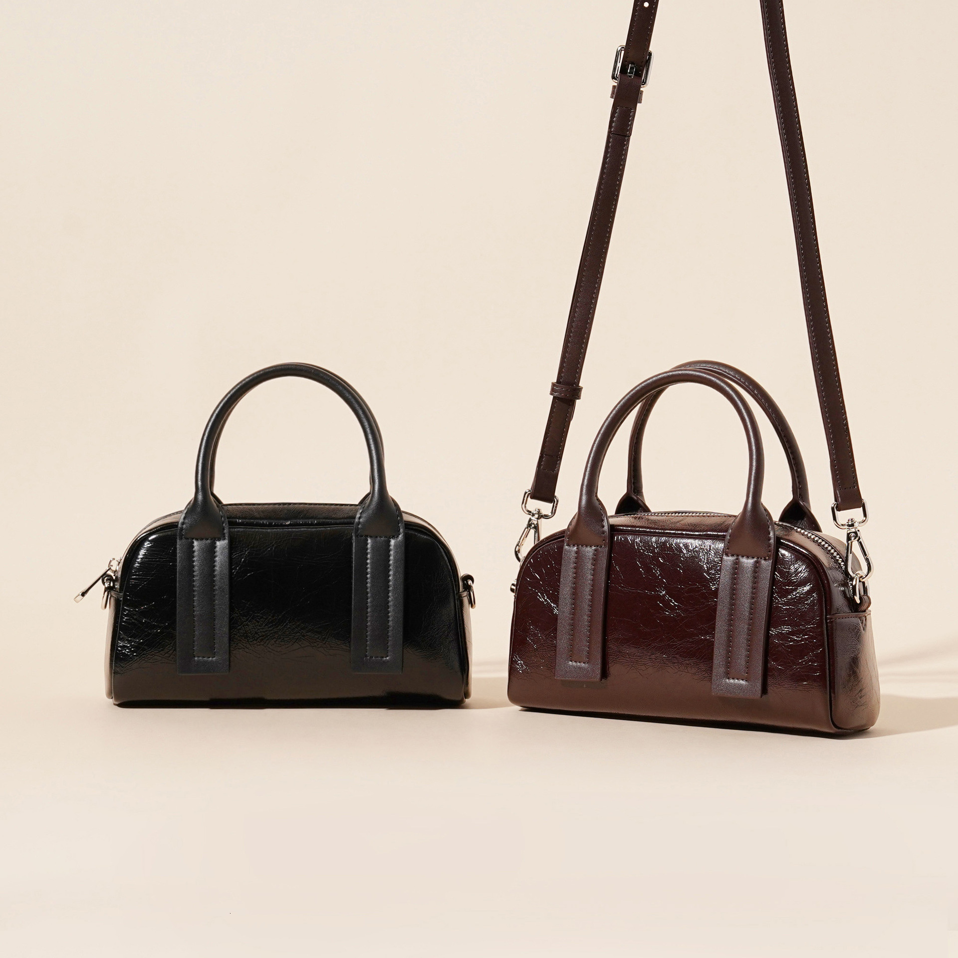 Top Layer Cowhide Niche New Design Boston Pillowcase Fashionable Single Shoulder Crossbody Handbag