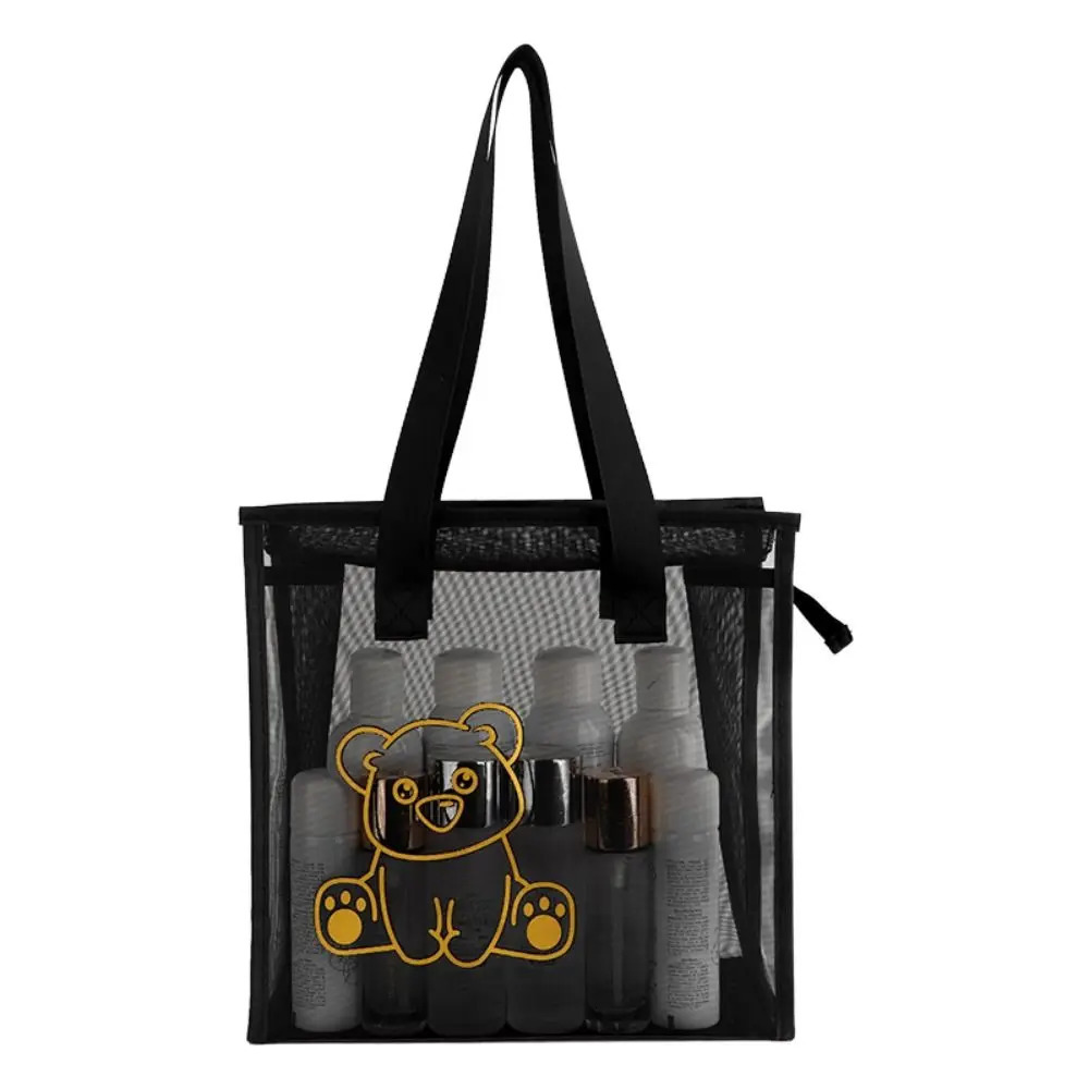 Clear Beach Tote Bag Fashion with Zipper Flower Cartoon Transparent Bag Nylon Mesh Wash Bag Woman R250311