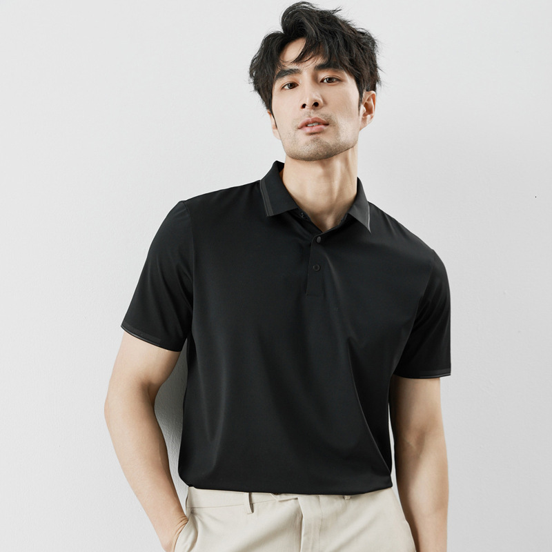 non ironing short sleeved polo for men, with a sense of business sophistication, ice silk drape, high elasticity shirt collar, men's T-shirt trac