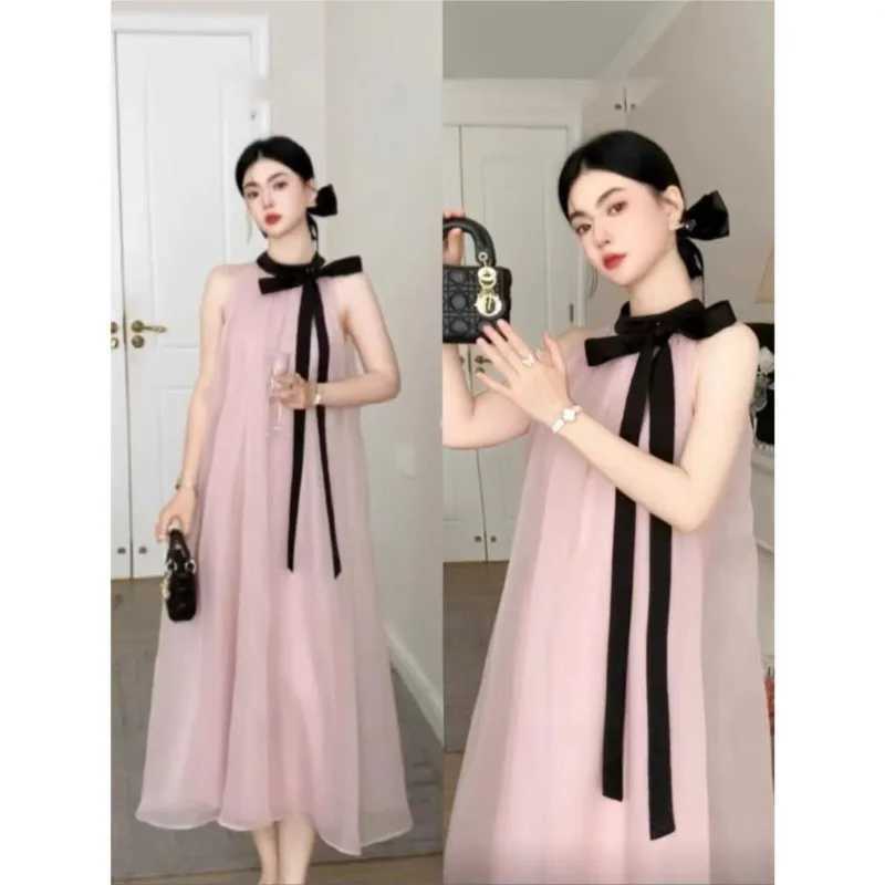 2025 Summer New Pregnant Womens Loose Neck Strap Dress Creative Maternity Outing Holiday Skirt Maternity Dress LH139T250311
