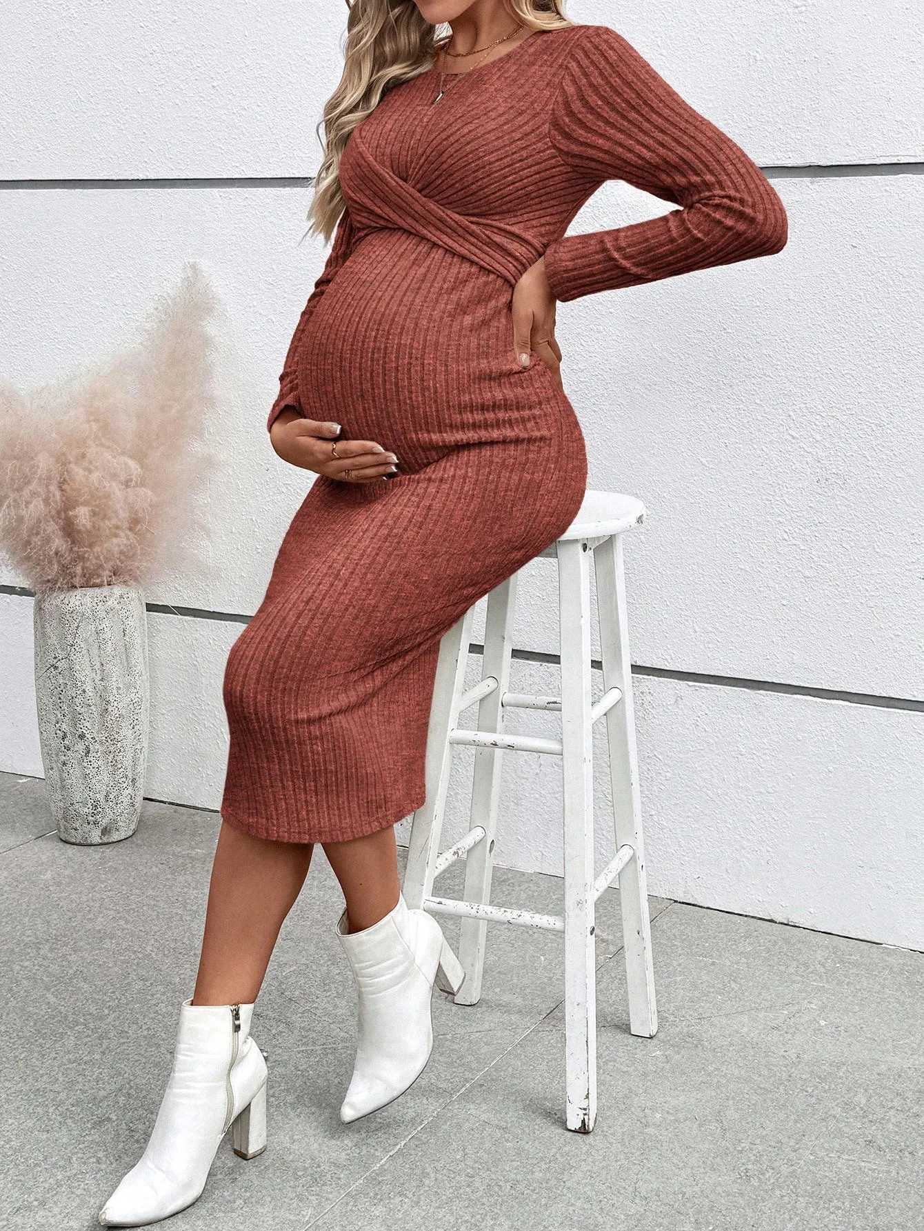 Autumn Winter American Casual Across Ties A Line Slim Dress Maternity Elegant A Line Hot Clothes for Pregnant Women PregnancyT250311
