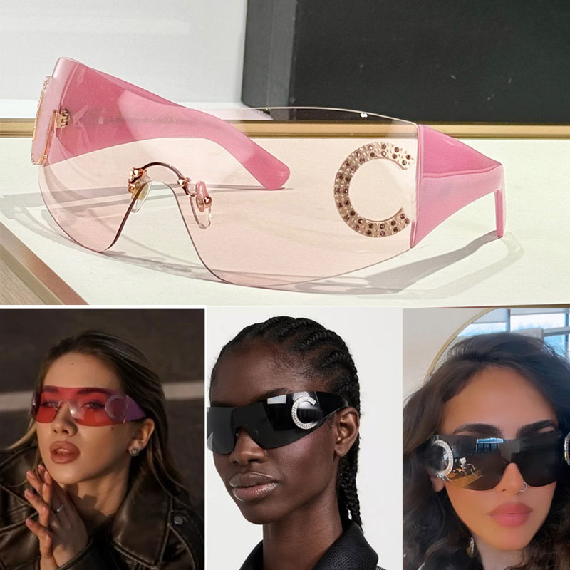 Designer Womens Integrated Lens Mask Sunglasses Pink frame 25SS Fashion women sunglasses Crystal logo Outdoor beach party sunglasses 2298