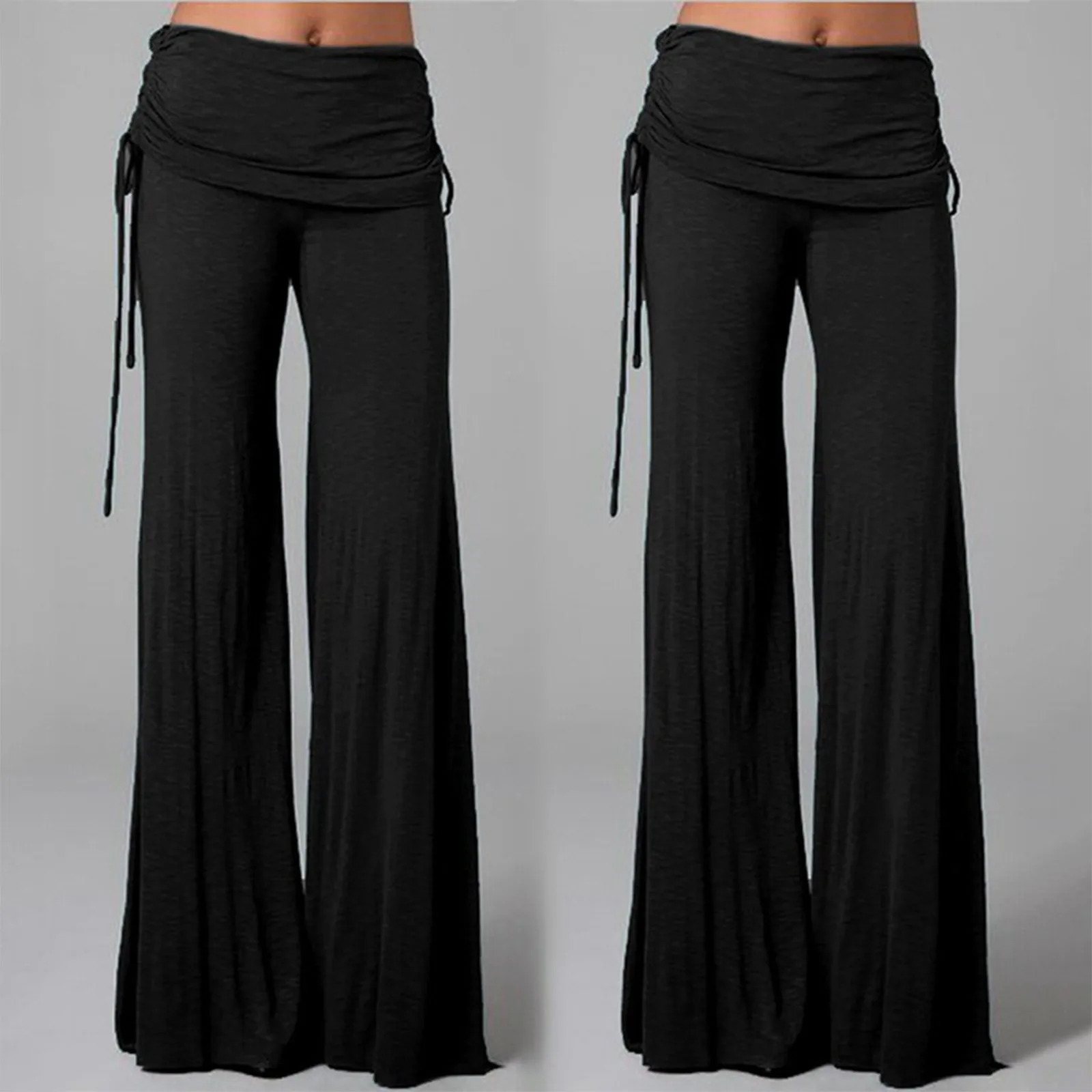 Womens Long Flare Pants Autumn Fashion Casual Wide Leg Solid Color Loose Trousers Female Comfortable Dance Yoga Trousers 250305