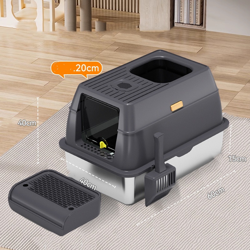 Fully enclosed stainless steel cat litter box large anti odor, super large cat toilet enclosed cat litter box pet supplies