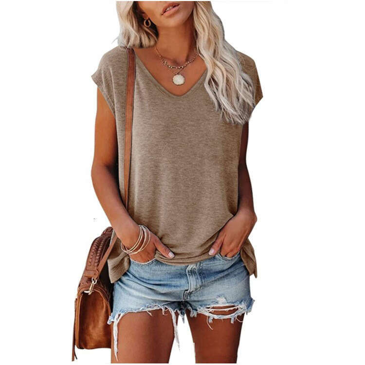 Womens 2025 Summer Solid V-neck Loose Short Sleeved T-shirt for Women Slim Crop Top Casual Womens T Shirt Clothes Graphic T Shirts