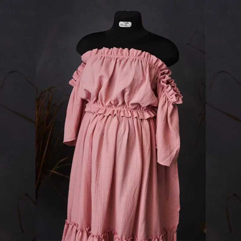 Womens Boho Two-Pieces Dress Muslin Vintage Top and Skirt Dress for The Maternity Photo Props Pregnancy X250224