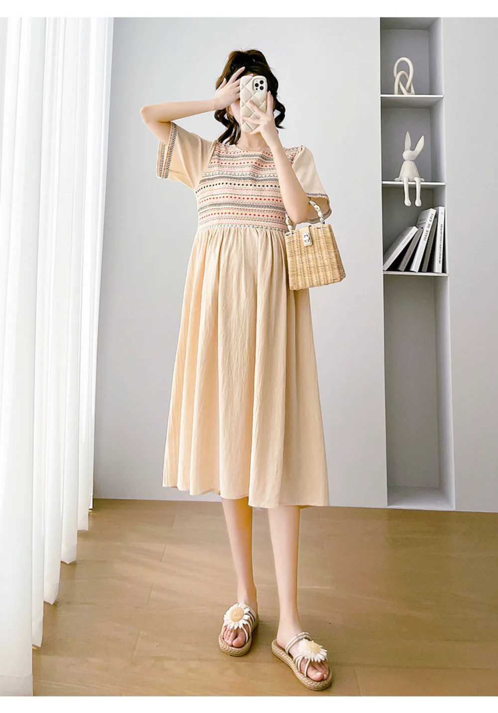 pregnancy photoshoot dress 2024 Summer short Sleeve Pleated Dress Sweet Pregnant Women clothing Maternity Dress Cute vestidosT250311