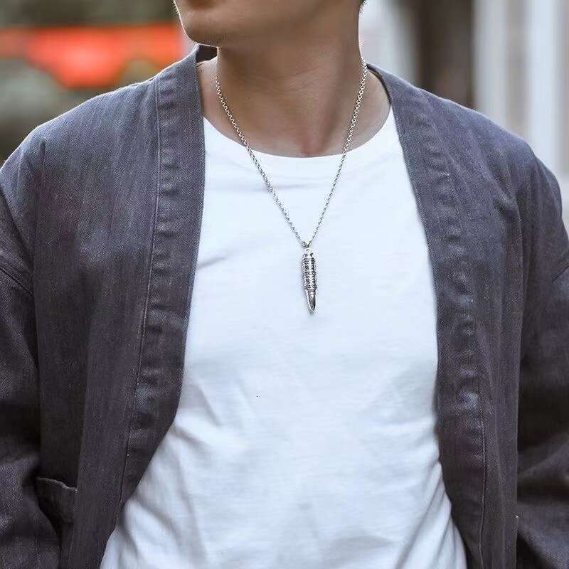 Trendy Six Word Mantra, Leng Yan Curse, Bullet Head Necklace, Men's Personality, Fashion, Thai Sier Design, Jewelry and Accessories