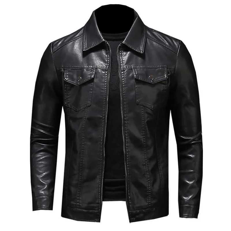Mens Motorcycle Leather Jacket Large Size Pocket Black Zipper Lapel Slim Fit Male Spring and Autumn High Quality Pu Coat M-5XlT250311
