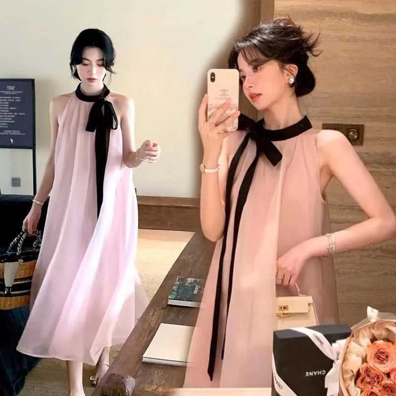 2025 Summer New Pregnant Womens Loose Neck Strap Dress Creative Maternity Outing Holiday Skirt Maternity Dress LH139T250311