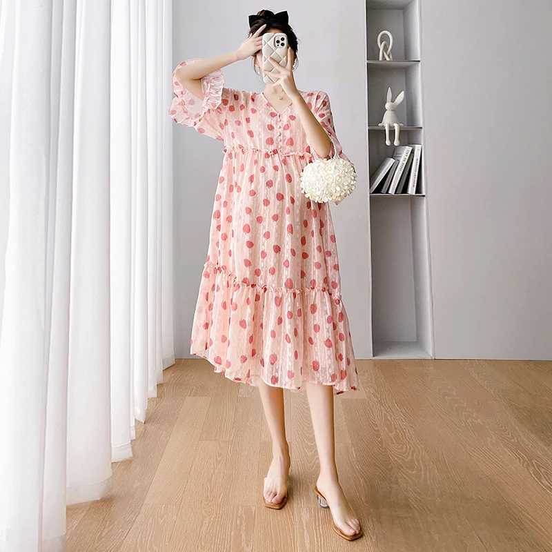 2025 Summer Plus Size Pregnant Womens Dresses Half Flare Sleeve Sweet Ruffles Patchwork Maternity Dobby Dress Pregnancy ClothesT250311