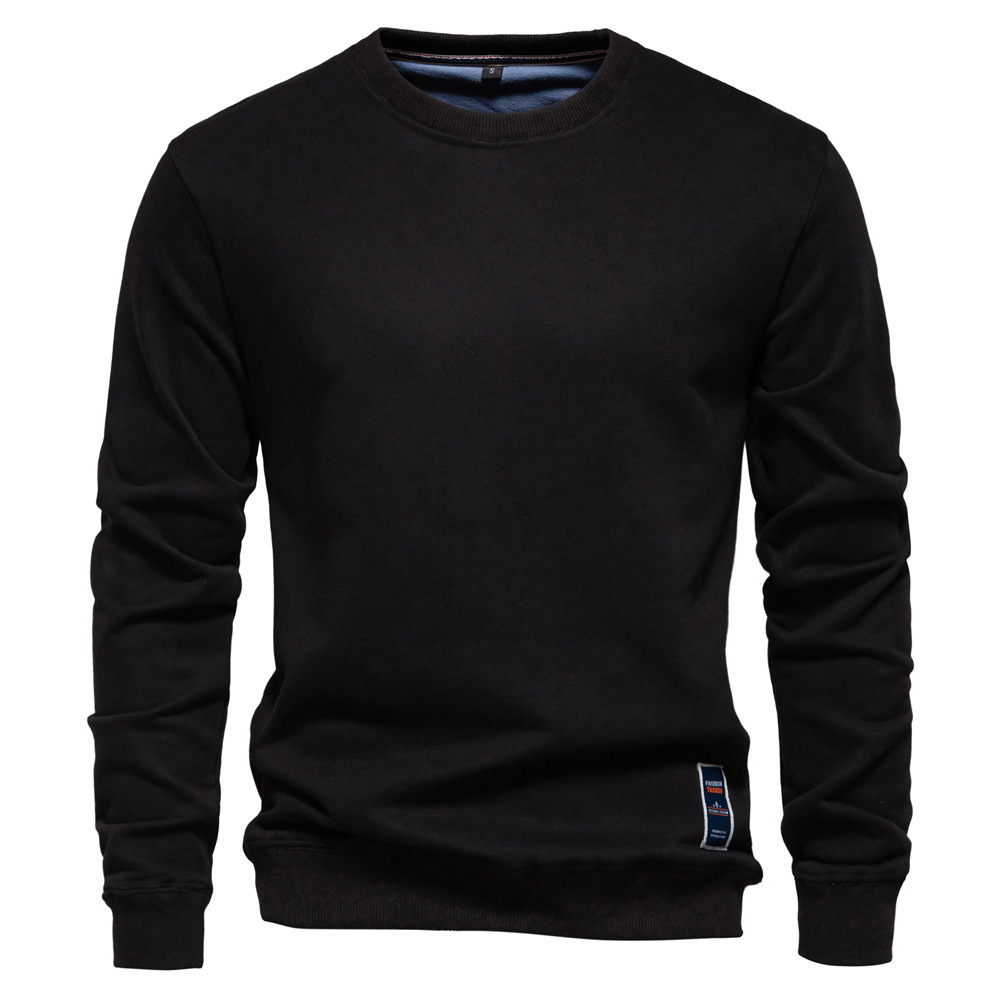 fashion Autumn New European Casual Hoodie Loose Solid Color Round Neck Trendy Men's Pullover