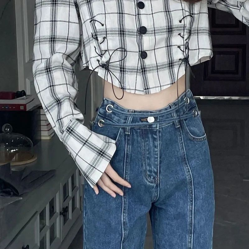 Women's Jeans Side Hollow Out Wide-leg Women's Jeans High Waist Pants Sexy Elegant Ladies Europe Fashion Jeans