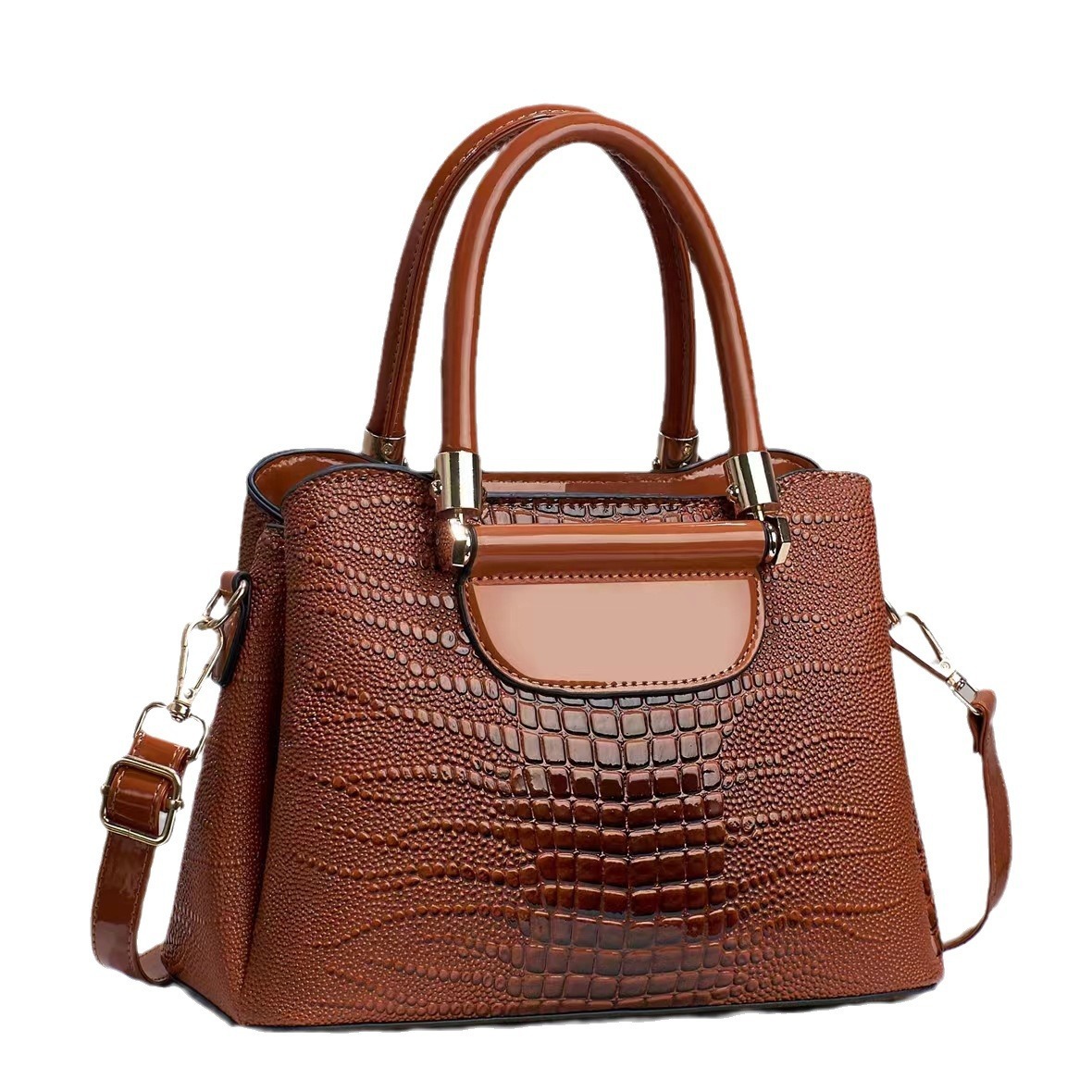 Textured Bright Stone Crocodile Leather Pattern Handbag Women's Shoulder Messenger Bag