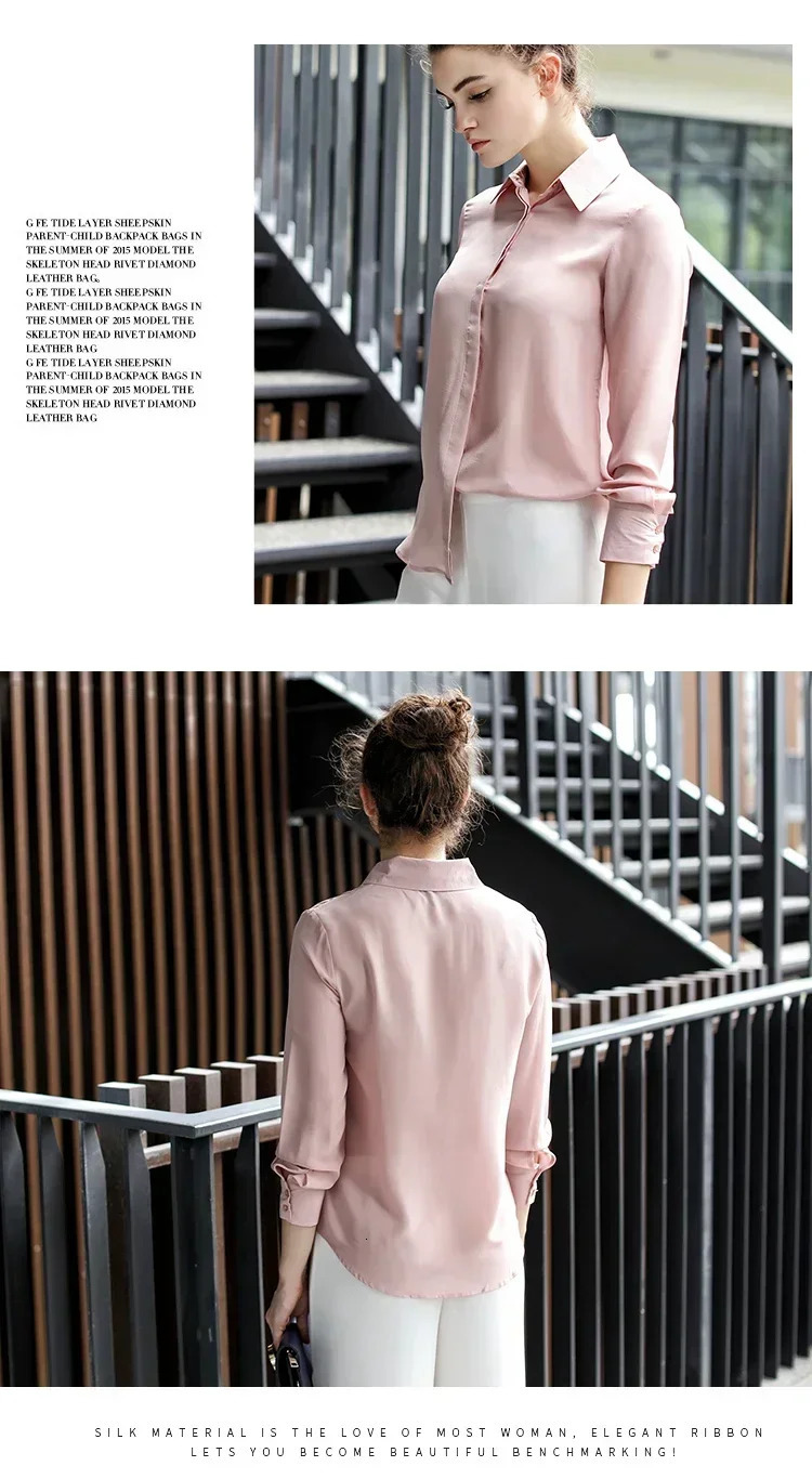 Spring Womens Silk Shirt Long Sleeve 100% Mulberry Blouse 16 MM Whitecollar OL Style Shirts For Women 250311