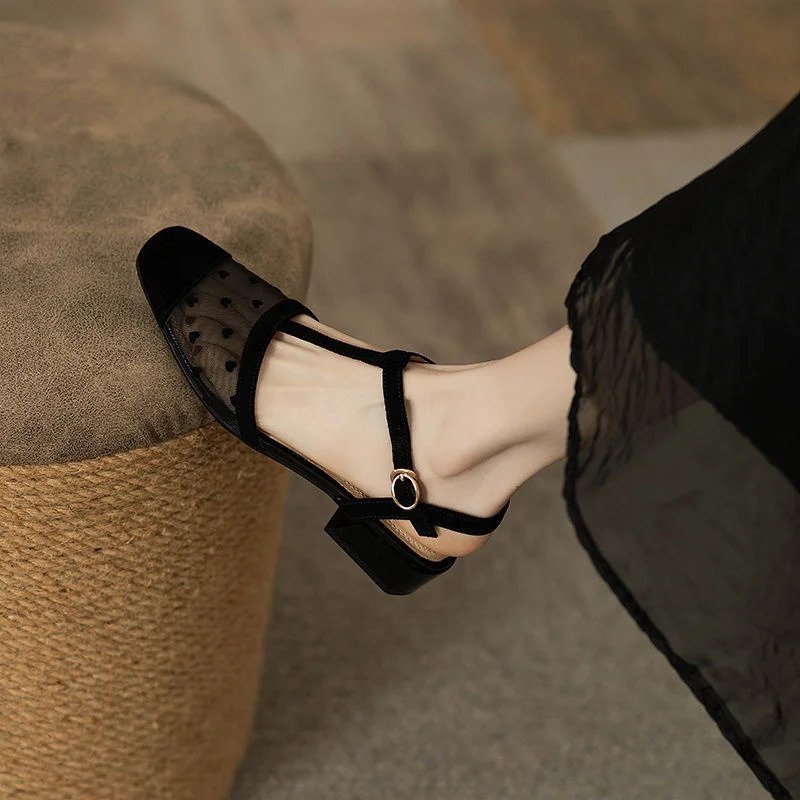 Footwear Lace Sandals for Women Clear Transparent Summer 2025 Closed Black Ladies Shoes with Medium Heels Sale Comfort Casual H 250305