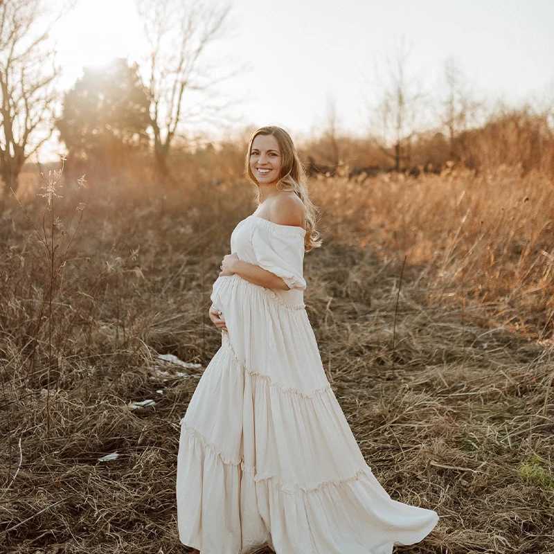 Boho Gown Maternity Photography Long Dress Clothes Pregnant Women for Baby shower Photo Shoot Dress Props AccessoriesT250311
