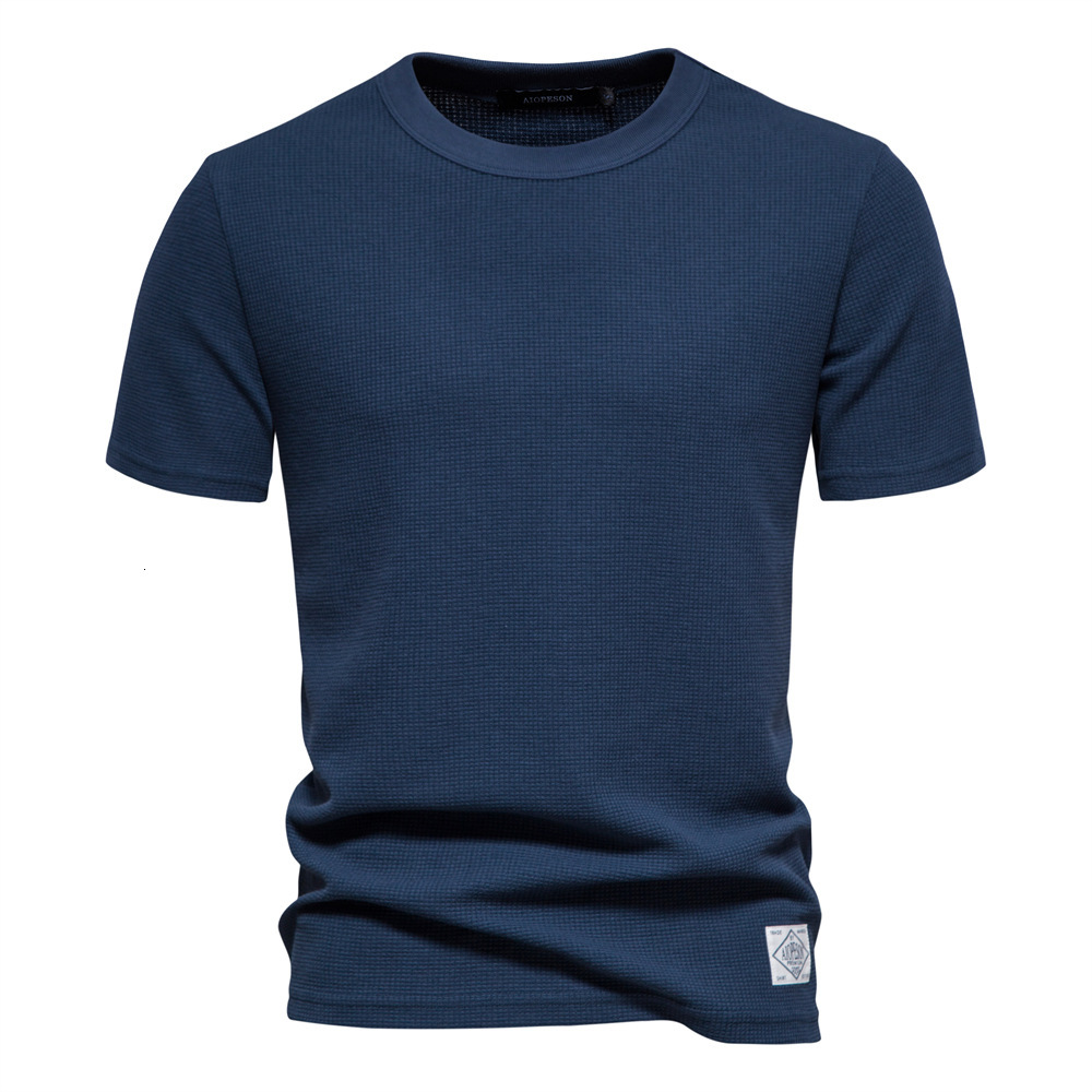 2025 Spring/Summer New European Size Waffle T-Shirt Men's Round Neck High Quality Basic Solid Color Knitted Bottom Shirt