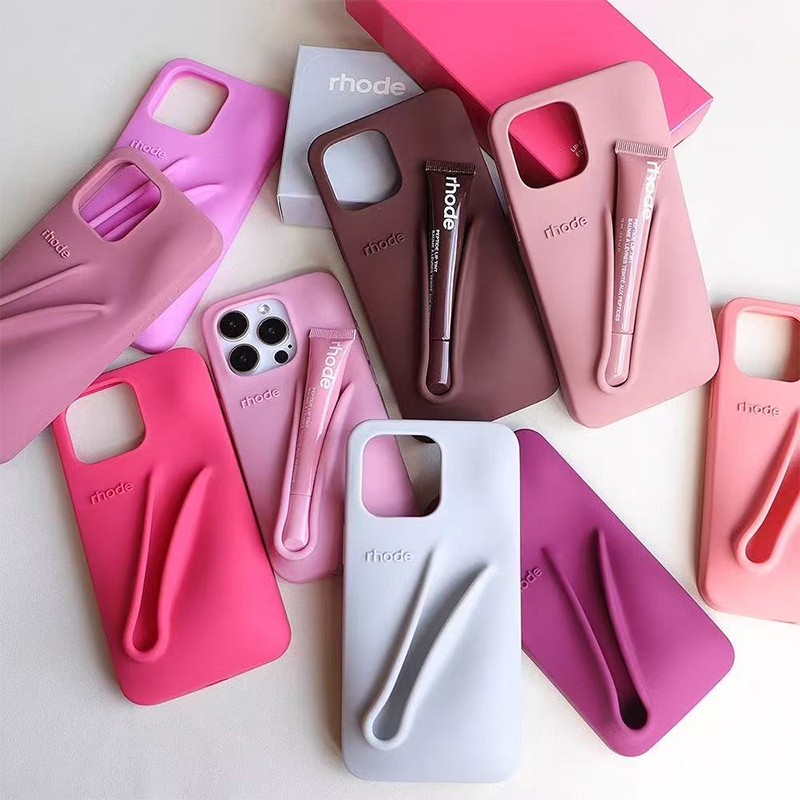 rhode phone case Lipstick Portable Case Design Lip Gloss Lipstick Lip Balm 3D Make-Up Silicone Phone Case for iPhone 16 15 14 13 12 Pro Max Holder Cov