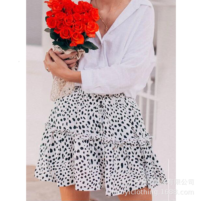 Women's Beach Vacation Printed Ruffled Hem With Elastic Rope, Women's Half Length Skirt, A-Line Skirt