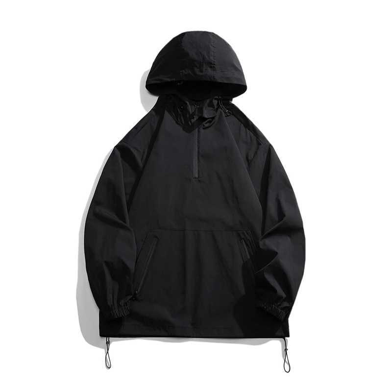 New Fashion Oversized Jackets Men Hooded Windbreaker Red Black White Front Pocket Baggy Streetwear Jogging Pullovers Coat MaleT250311