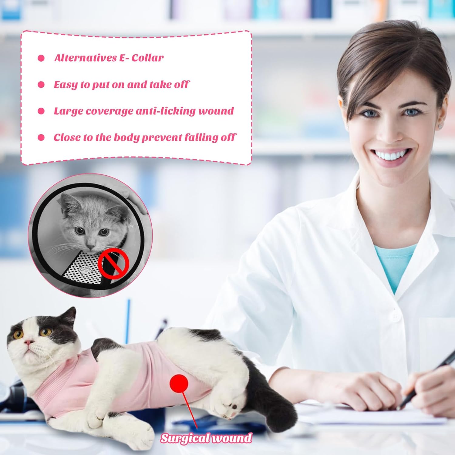 Cat Recovery Suit for Surgery, Abdominal Wound and Skin Protection, Breathable Onesie Alternative to E-Collar