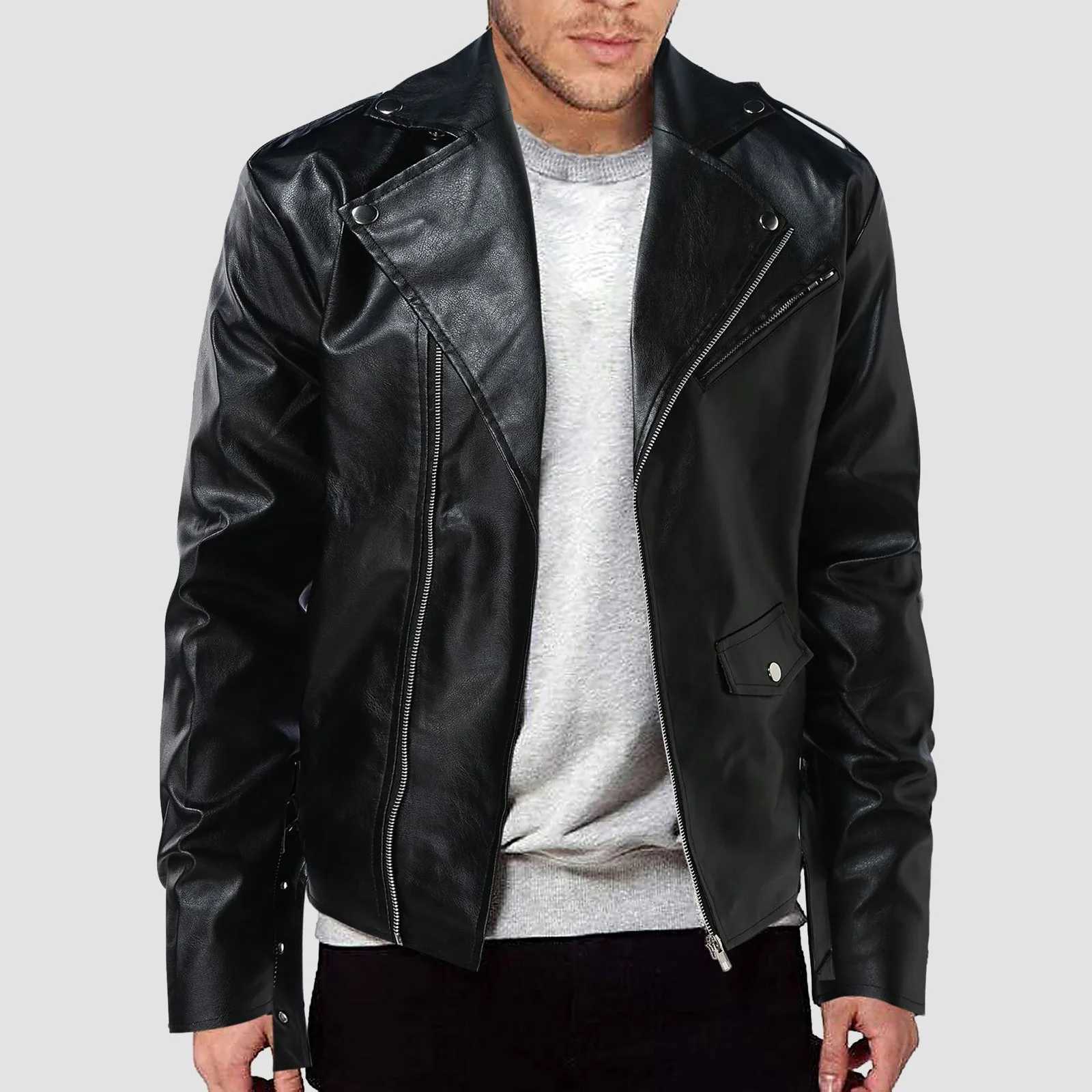 Pu Leather Stylish Jacket Mens Autumn Winter Outwear Lapel Pu Leather Jacket Motorcycle Male Coats For Male Slim-Fit T250311