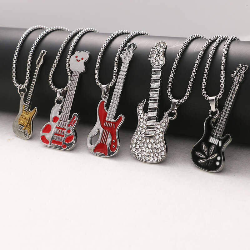 Hip Hop Music Guitar Necklace Street Personality Bounce Ti Steel Sweater Chain Pendant Jewelry Trend