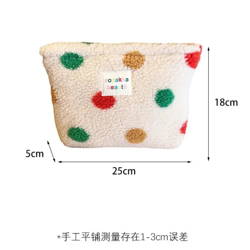 color striped dot plush clutch cosmetic bag large capacity toilet travel outdoor makeup storage 250311