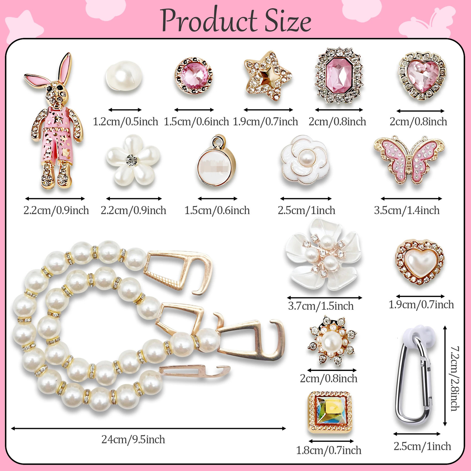 24pcs Bogg Bag Accessories Butterfly Flowers Charms with Key Ring Insert for Beach Tote Simple 250311