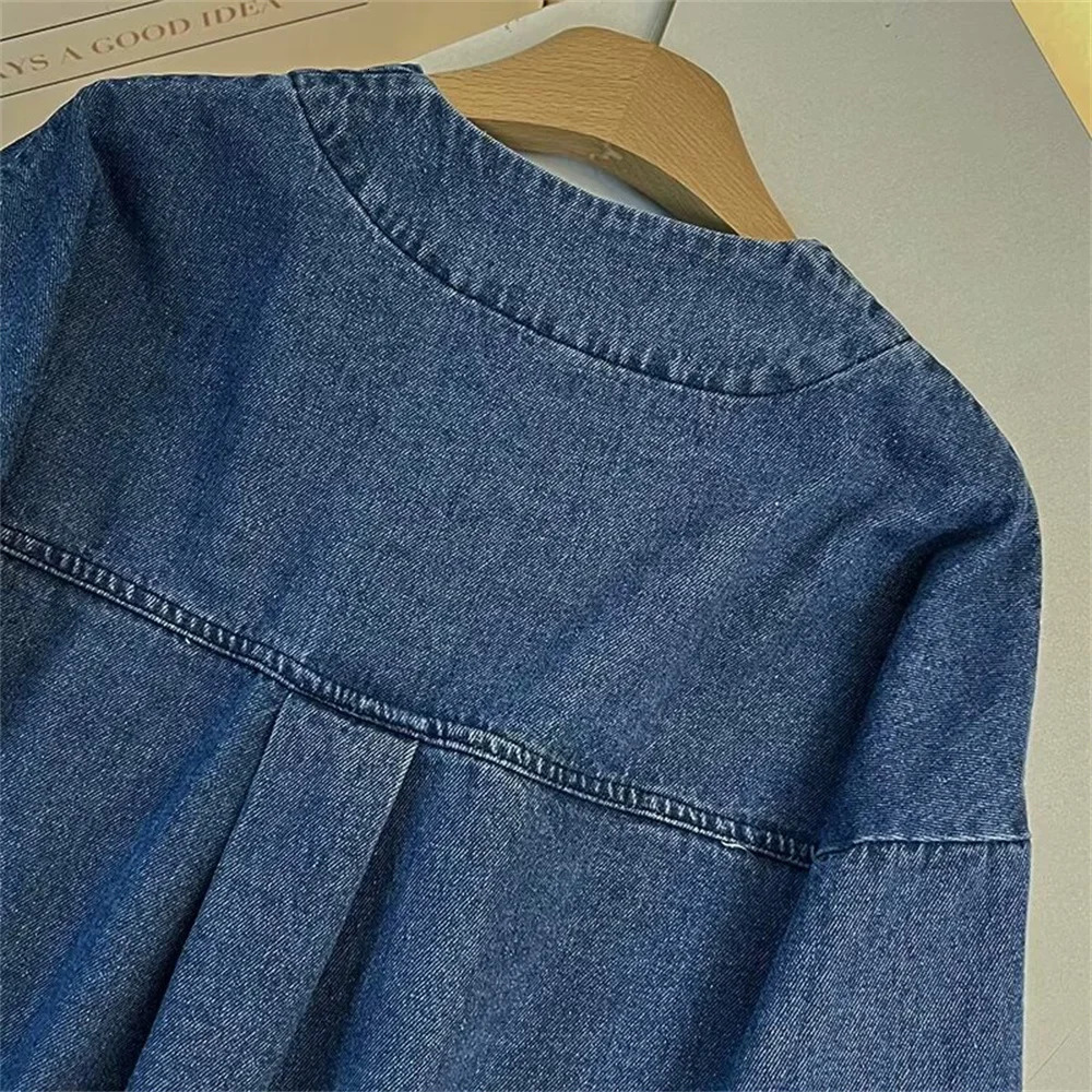 UNIZERA Autumn Product Casual Womens Fashion Versatile Vneck Shoulder Sleeves Denim Shirt Top 250311