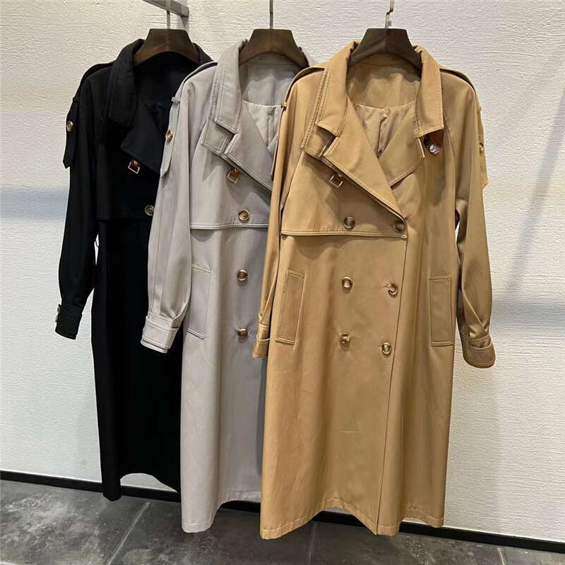 2024 Early Autumn New Style Double Breasted Mid Length Windbreaker Fashionable Temperament Lace Up Jacket For Women