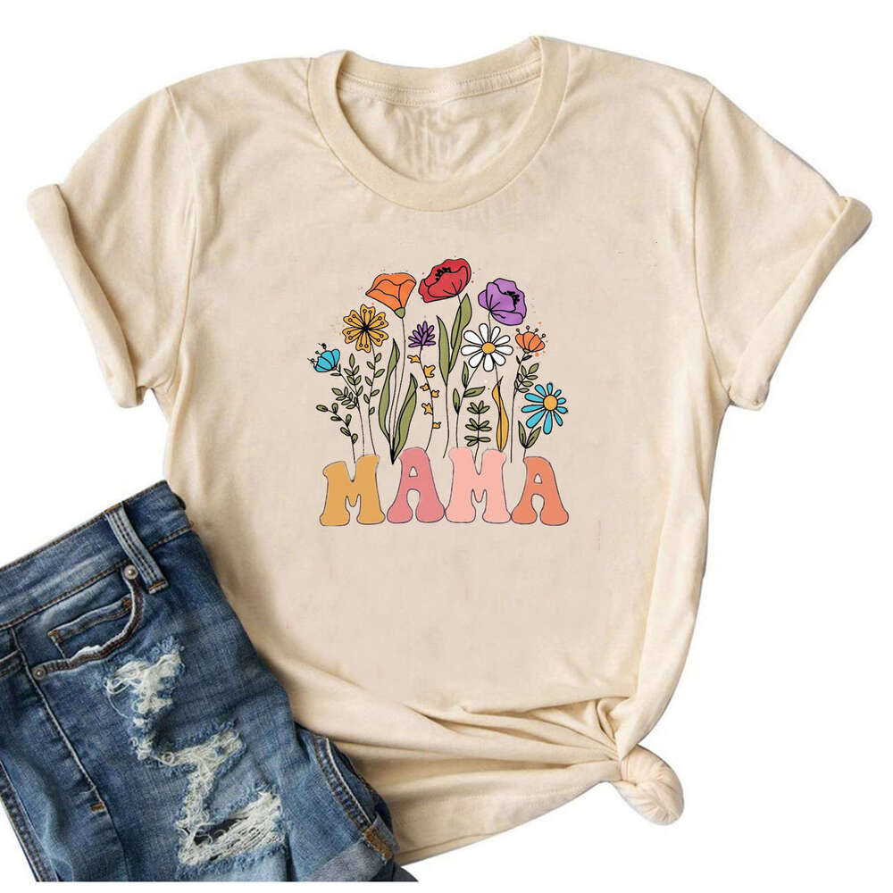 Women's Top E-commerce Mama Printed Color Cotton T-shirt 2025 New Casual Fashion Trendy Clothing
